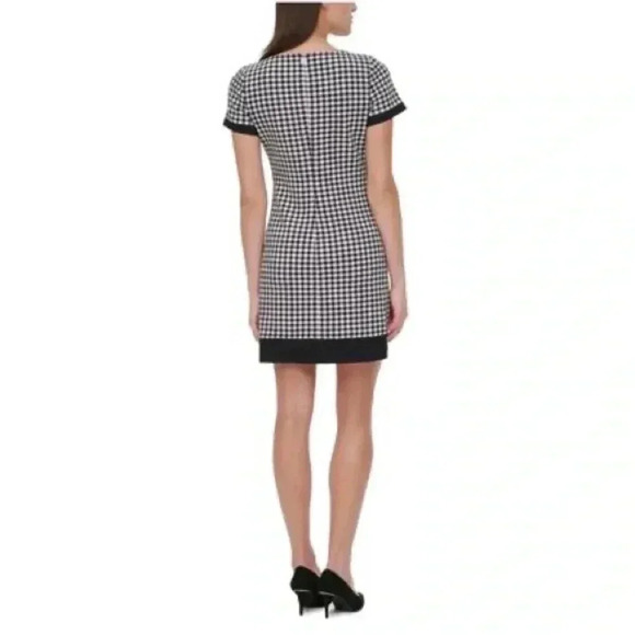 TOMMY HILFIGER Black Zippered Short Sleeve Crew Neck Mini Evening Sheath Dress - Picture 2 of 15
